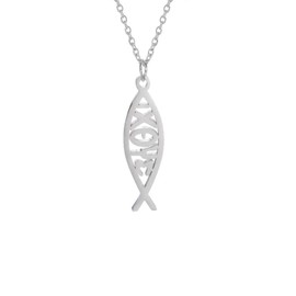 EUEAVAN Ichthus Necklace for Women Christian Jesus Fish Necklace Christ Fish Cross Ichthys Pendant Necklace Ichthus Fish Religious Symbol Christian Jewellery Gift, Stainless Steel, No Gemstone