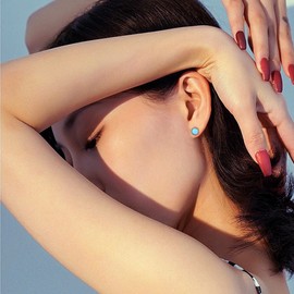 JeryWe G23 Titanium Opal Stud Earrings for Women Girls Implant Grade Opal Small Round Gift Jewellery Hypoallergenic Earrings for Sensitive Ears, Titanium, Opal