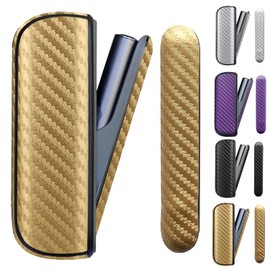 MOICUU Compatible IQOS Case for iluma and Ilma i Compatible PU Leather Carbon Style 2-Piece Set Compatible Door Cover (Gold)