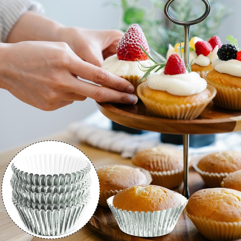 Rumyve 100 Pcs Disposable Baking Cups,Foil Metallic Cupcake Cases,Muffin Liners