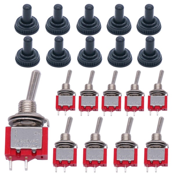 Twidec/10Pcs Mini Toggle Switch SPST 2 Position 2 Pins ON/Off AC 125V 5A Car Boat Switches with Waterproof Cap MTS-101MZ