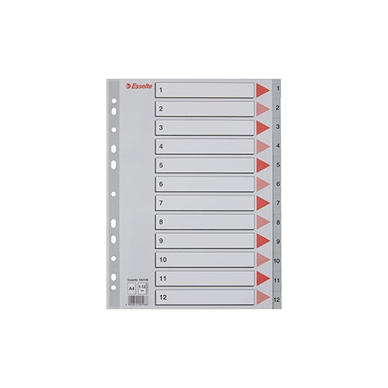 Esselte A4 Polypropylene 1-12 Part Indices - Grey