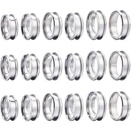 18Pcs Stainless Steel Grooved Finger Ring Settings, Assorted Wide Grooved Finger Ring, Comfort Round Inlay Plain, Core Blank for Jewelry Making Man Women Adult DIY Craft (Silver)