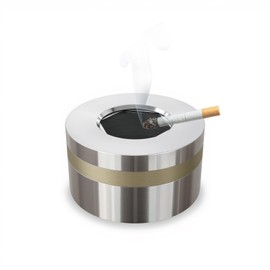 VibeNest Windproof Stainless Steel Smokeless Ashtray with Lid – Rotating Switch Covered Design for Home,Office,Outdoor & Car Use (Silver Glossy Short)