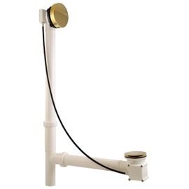 Westbrass D50P27TLERE-01 27" Cable Drive Bath Drain Trim with Rotary Overflow Cover Knob, Pop-Up Stopper and Poly Tubular Pipes & Fittings, Polished Brass