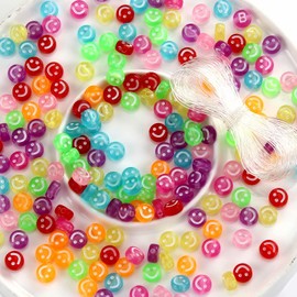 300pcs Mixed Smile Face Beads Translucent Colorful Happy Face Beads for Jewelry Making DIY Materials Bracelet Necklace Earrings Craft Kit Beading Supplies(Translucent Colorful)