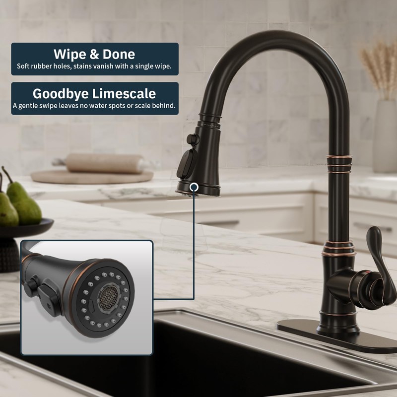 BWE Solid Brass Kitchen Faucet, Oil Rubbed Bronze Kitchen Sink