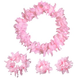 ZCMG Hawaiian Leis Headband Wristbands Hawaii Tropical Luau Flower Women Necklace Headpiece Hair Bands Hairband Bracelets Beach Summer Pool Wedding Cosplay Birthday Dress Up Party Supplies Pink