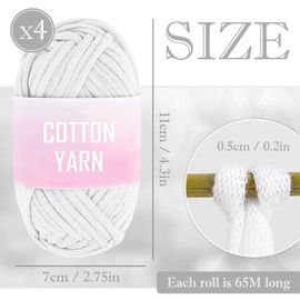 KFDDRN Crochet Yarn, Wool for Crocheting, Thick Yarn, Cotton for Crochet, 4-Piece Crochet Wool Set, Cotton Yarn for Crochet, Wool for Crocheting, Thick Yarn for Beginners, 4 x 50 g (White)