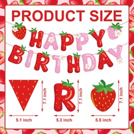 5 Packs Strawberry Happy Birthday Banner Strawberry Themed Paper Garland Red Pink Pennant Flags Bunting Banners Berry Sweet Birthday Party Decorations for Girls Birthdays Party Decor