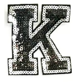3" inch Black and Silver Sequin Letter A-Z Iron-on Patch Appliqué Sewing Alphabet Letter (K)