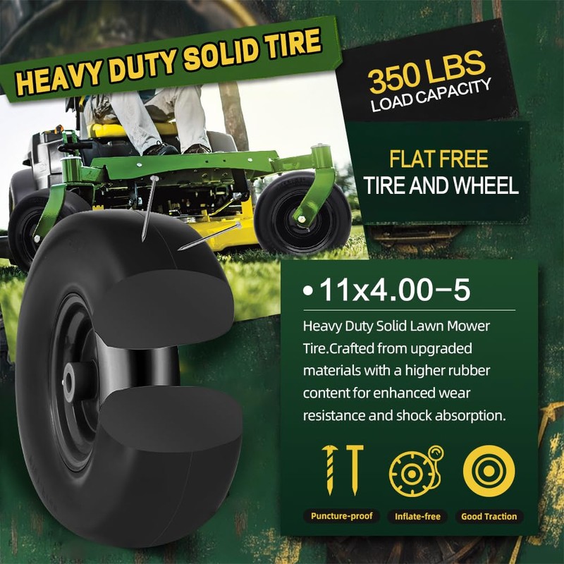 Wiltire 11x4.00-5 Flat Free Tire and Wheel (2 Pack),Universal 11x4-5