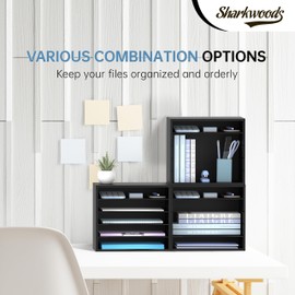SHARKWOODS 5-Tier Paper Organizer for Desk, Wood Desk Organizer with Adjustable Letter Tray, Mail Sorter for Office School & Home, Black