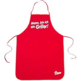 Bruzzzler BBQ Apron With Motif Printed, BBQ Apron, Grill Protection, BBQ And Kitchen Apron, Pure Cotton, Armholes And Back Lacing, Variably Adjustable, Size: 67 x 97 cm, Red