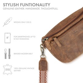 STILORD 'Iowa' Crossbody Bag for Women Fanny Pack Large Bum Bag Sling Bag Casual Festival Vintage Boho Look, Colour:Sepia - Brown Plain