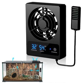 Silkwish Reptile Cooling Fan, Reptile Ventilation Fan, Intelligent Fan Reptile Cage Temperature Meter and Humidity Meter with LED Display for Reptiles Amphibians Snakes