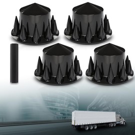 LQI Rear Wheel Axle Hub Cover Kit 33mm Spiked Screw on Lug Nut Covers Fit for Semi Truck 22.5" and 24.5" Wheels ABS Plastic Black