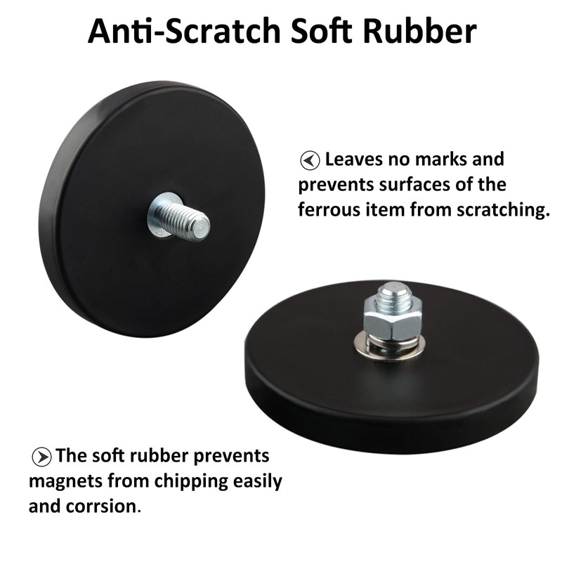 ULIBERMAG 2 x Rubber Coated Magnets with M8 Threaded Bolt
