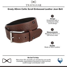 Trafalgar Men's Grady 40mm Celtic Scroll Embossed Leather Jean Belt, 38, Brown