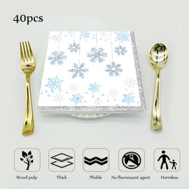 Christmas Party Supplies Winter Wonderland Decorations,Snowflake Party Decorations,Winter Wonderland Napkins,40 Pack