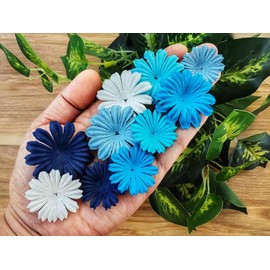 HukDok Daisy Petals Mulberry Paper Flowers Handmade for DIY Crafts Supplies Card Scrapbooking Embellishment,Wedding Supply Accessory (Blue Tone)