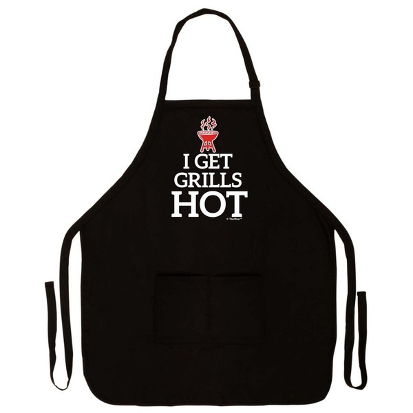 I Get Grills Hot Funny Apron for Kitchen BBQ Barbecue Tailgate Cooking Bacon Two Pocket Apron for Tailgating BBQ Grill Pit Master Black