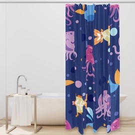 Shower Curtains for Bathroom, Fabric Shower Curtain with Hooks, Stylish Modern Curtain, Bath Decor, Cartoon Jellyfish Whale Sea Animal Lovely