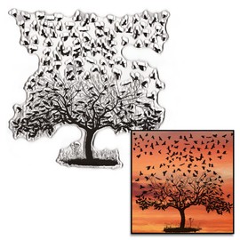 Estivaux Winter Fall Trees Background Clear Stamps for Card Making and Journaling, Autumn Crow Birds Rubber Stamps Winter Holiday Tree Leaves Stamps for Scrapbooking DIY Cards Album Crafts Supplies