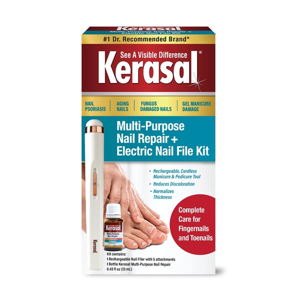 Kerasal Multi-Purpose Nail Repair and Electric Nail File Kit - Nail Repair for Damaged Nails - Nail Care Kit Includes 0.43 fl oz Solution and Electric Nail File