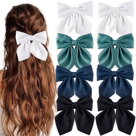 hisial 8 Pcs Hair Bows for Women Short Tail Bow Hair Clips Small Alligator Barrettes Cute Accessories for Girls (Black/Blue/White)