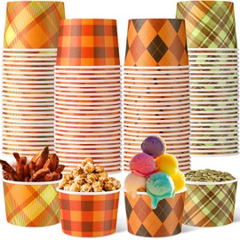Romooa 48 Pcs 9oz Fall Paper Bowls Plaid Treat Snack Cups Autumn Ice Cream Dessert Bowls Thanksgiving Treat Snack Dessert Cups for Hot or Cold Food Thanksgiving Party Favor Supplies
