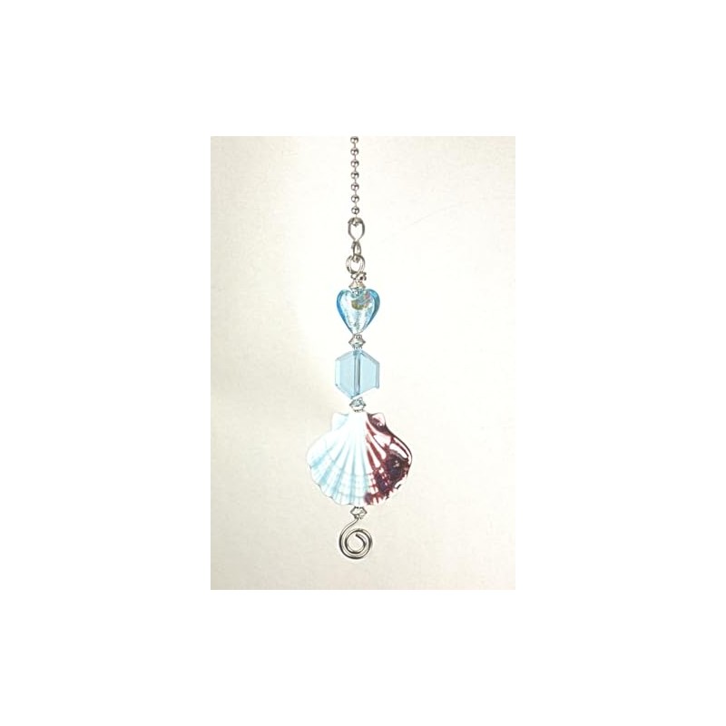 Blue Glass Shell and Heart Ceiling Fan Pull