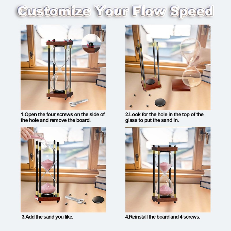 Empty Hourglass Fillable, Wooden Frame DIY Sand Timer, 10 Inch