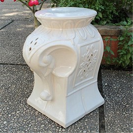 Maykoosh Eclectic Escape Elephant Ceramic Garden Stool - 18" H x 14" W x 11" L, Antique White Glaze for Outdoor or Indoor Decor