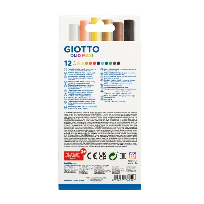 GIOTTO Olio Maxi Oil Pastel Set for Kids, 12 Assorted