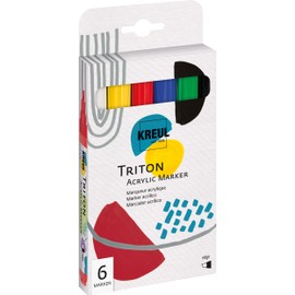 KREUL 17890 - Triton Acrylic Marker edge, 6 Stifte, Keilspitze, Strichstärke circa 1 bis 4 mm, auf Wasserbasis, Acrylmalstifte zur Gestaltung von Papier, Holz, Stein und vielem mehr