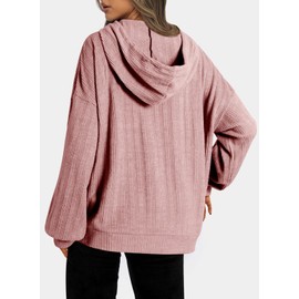 Dokotoo Hoodies for Women Casual Long Sleeve Sweatshirt for Women Loose Fit Ribbed Knit Drawstring Fashion Hooded Sweatshirts with Pocket Fall Outfits 2025 Pink Small
