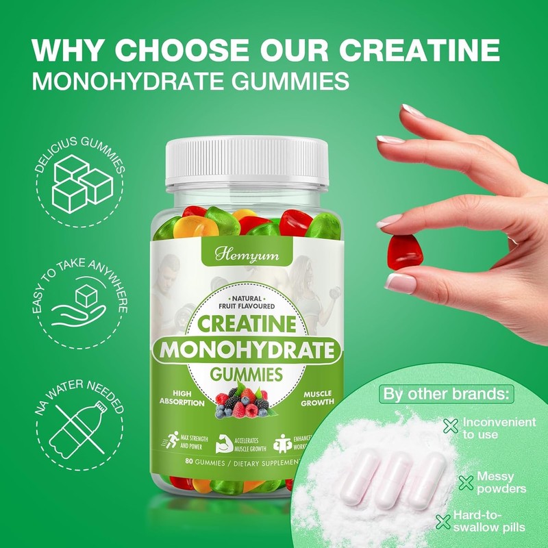 Creatine Monohydrate Gummies for Men & Women,80 Count Chewables Creatine