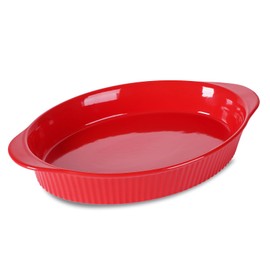 LEETOYI Porcelain 9x13 Large Oval Au Gratin Pans,Baking Dish for Servings, Bakeware with Double Handle for Kitchen and Home (Red)