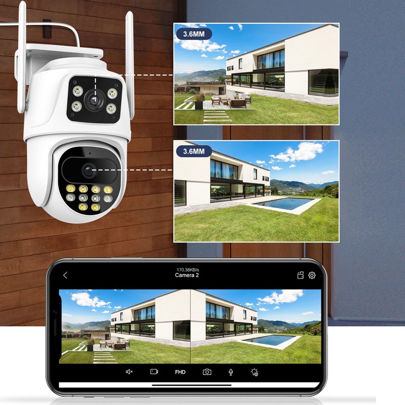 Security Camera Outdoor Dual Lens Surveillance Camera 2.4G Wifi Night