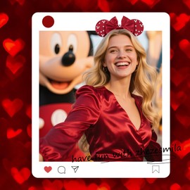 zhezesmila Satin Mouse Ears Headband for Women & Girls with Double-layer Bows Shiny Pearl Rhinestone Ears Hairband for Party & Vacation