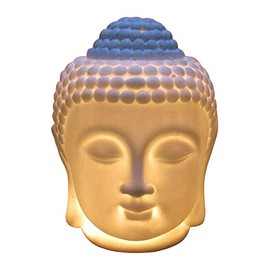 Singeek Buddha Head Ceramic Tea Light Holder,Essential Oil Burner Candle Aroma Diffuser for Spa Yoga Meditation (White)