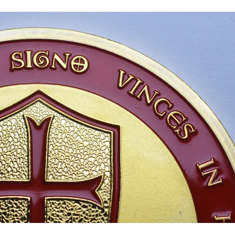 Large Masonic Knights Templar 24ct Gold Coin with Red Enamel.