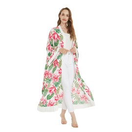 Matchable Couple Hawaiian Luau Shirt or Maxi Kimono in Lotus and Orchid, Women Maxi Kimono, One Size