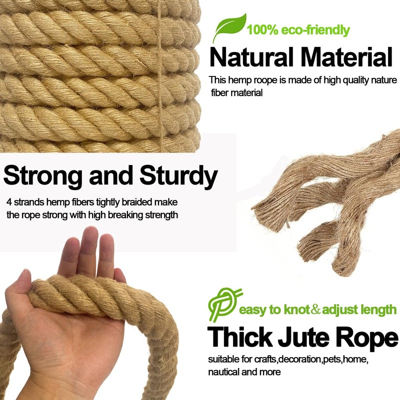 Twisted Manila Rope 1-1/2 Inch x 50 Feet, Nature Jute