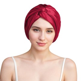 100% Mulberry Silk Bonnet for Women Hair Care, Grade 6A Silk Sleeping Cap - Stay On All Night Hair Wrap for Sleeping (Wine red/ 03, One Size-Medium)