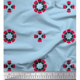 Soimoi Blue Rayon Fabric Artistic Flower Fabric Prints by Yard 56 Inch Wide