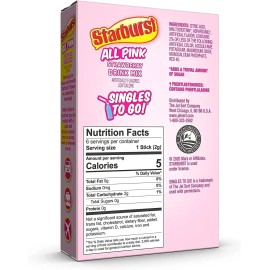 The Jel Sert Company Starburst Zero Sugar All Pink Strawberry Drink Mix, 6 packets, 12.2g/0.4 oz. Box