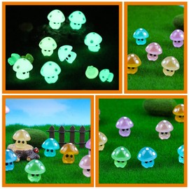 Mini Mushroom Statue Mini Glow in The Dark Mushroom Ornaments Luminous Tiny Mushroom Figurines Garden Mushroom Outdoor Decor, 35Pcs Mini Mushroom Ornament