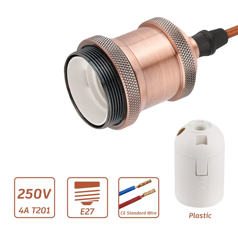 Glirowy Vintage Ceiling Pendant Light Fitting, Braided Flex E27 Lamp